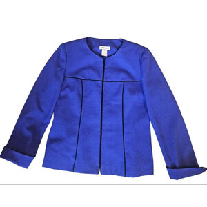 Women's Henry Lee Vintage Zip-Up Blazer Size 10 Blue Jacket Black Trim